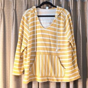 Women's Size XXL Old Navy Yellow & White Striped  Cali - Fleece Pullover Hoodie